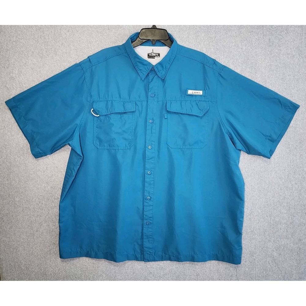 Habit‎ Vented Fishing Shirt Blue Short Sleeve Camping Outdoors Mens Size 2XL XXL